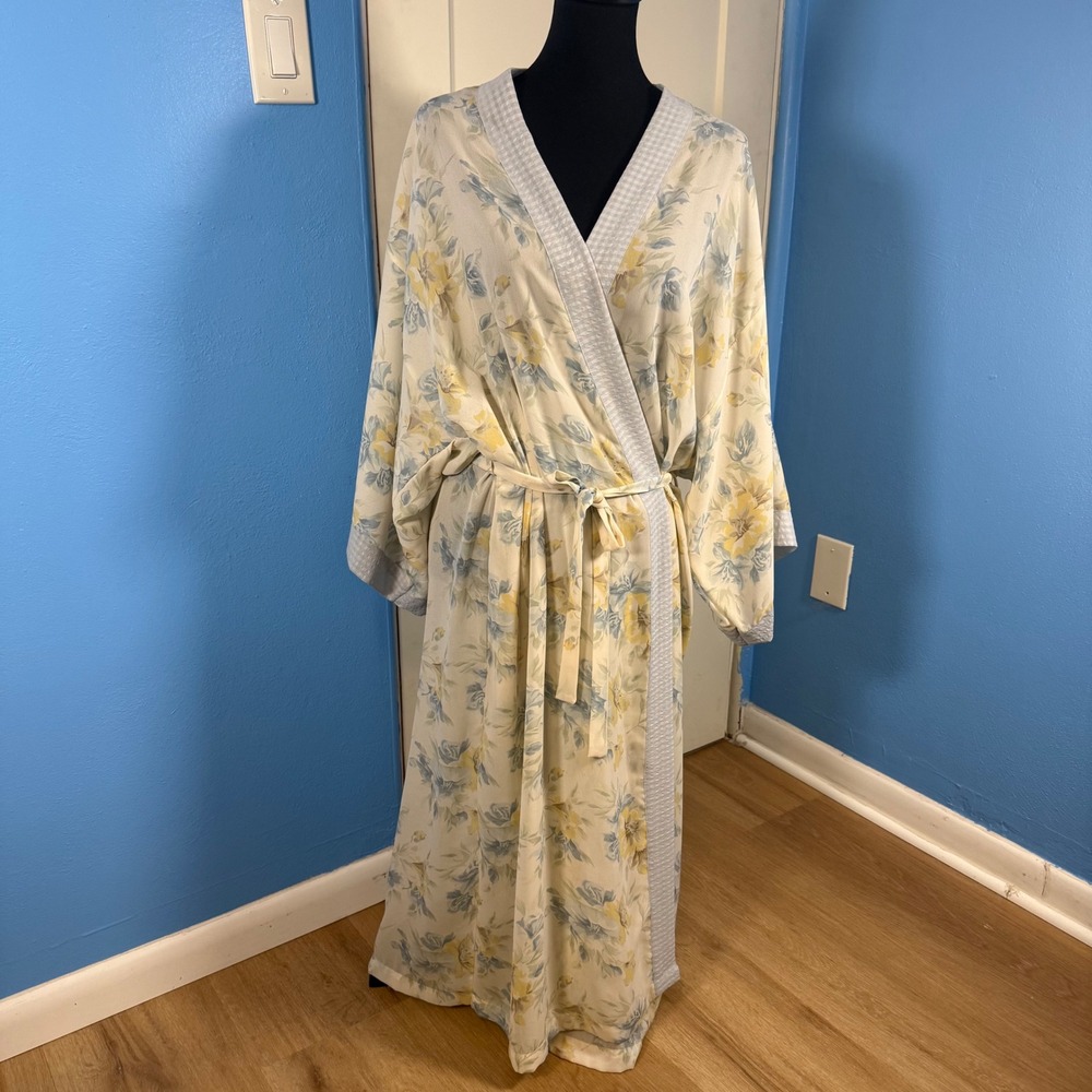 Val Mode Lingerie Floral Robe Sheer Cottagecore Gingham Trim Farmhouse Large